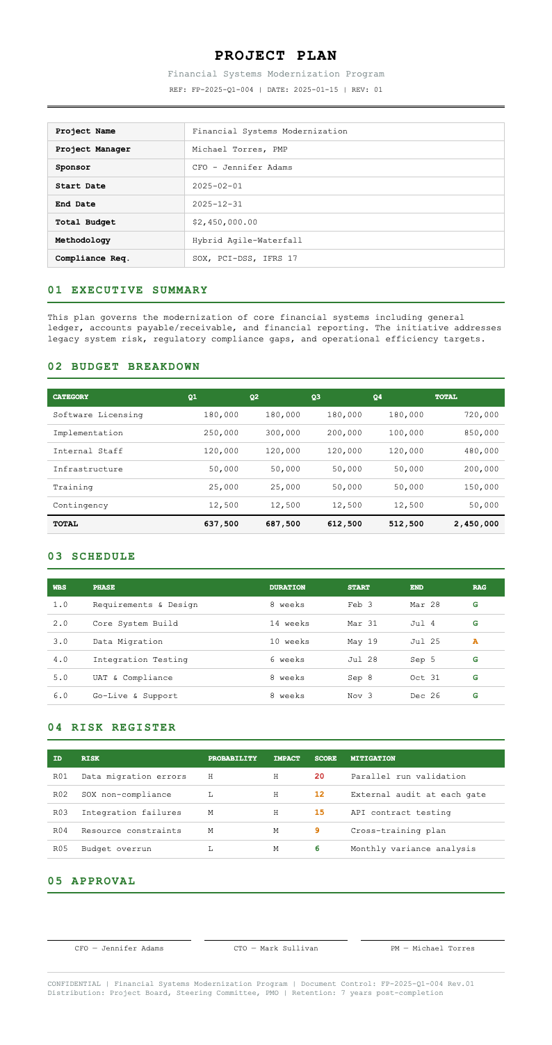 Financial statement project plan